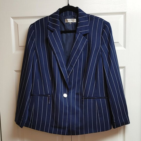 Kasper Women's Blue with White Stripes Blazer Size 16W - Picture 1 of 4